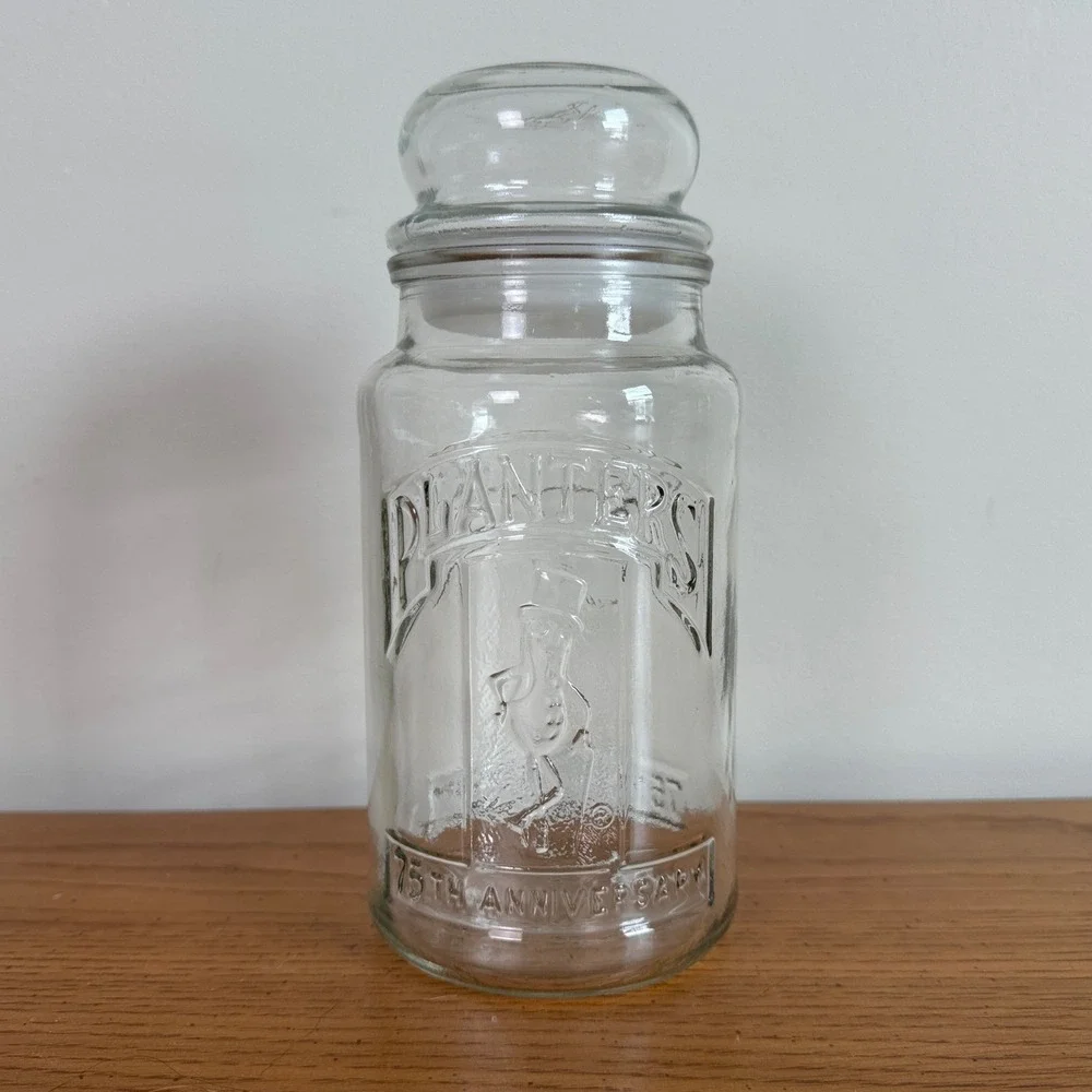 Planters Peanuts 75th Anniversary Glass Jar Mr‎ Peanut 1981 Collectible